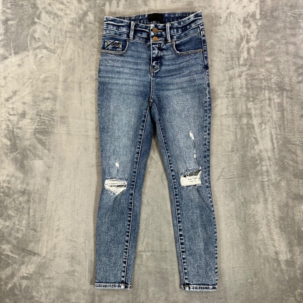 Buckle Black No 75 Ankle Skinny Jeans Women's Size 24 Distressed Blue High Rise